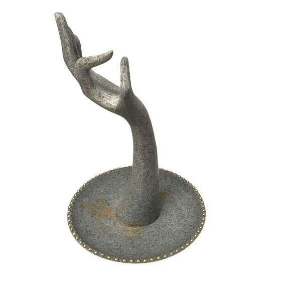 Gray Stone Jewelry Holder With Gold Beaded Edge Detailing For Rings & Accessorie - Picture 1 of 10